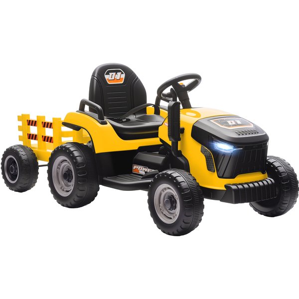 AIYAPLAY 12V Ride on Tractor and Trailer with Remote Control, Music, Shifter, Start-Up Sound, for Kids Ages 3-8 Years, Yellow