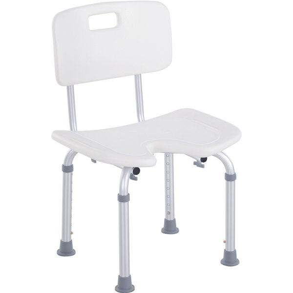 HOMCOM 8-Level Height Adjustable Bath Stool Spa Shower Chair Aluminum w/ Non-Slip Feet and Handle, Load Capacity 136kg Aosom UK