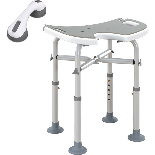 HOMCOM Bath Stool with Suction Cup Fee, 'U' Seat Padded Shower Stool, 39-51.5cm Adjustable Height, Grey Aosom UK