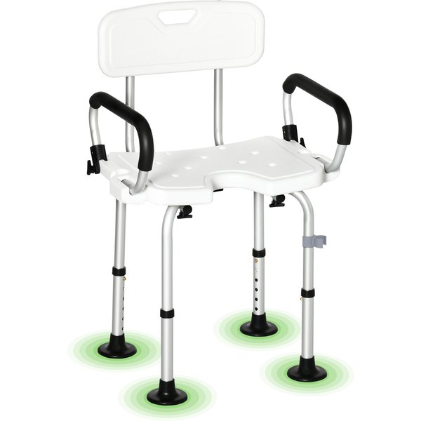 Homcom Chaise De Douche SièGe De Douche Ergonomique Hauteur RéGlable Pieds AntidéRapants Charge Max. 136 Kg Alu Hdpe Blanc Aosom France-image