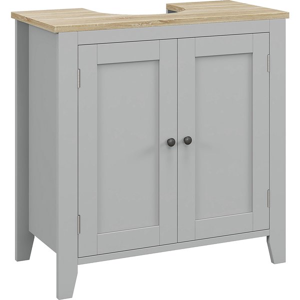 kleankin Under Sink Cabinet, Bathroom Sink Cabinet with 2 Doors, Pedestal Under Sink Design, Freestanding Bathroom Cupboard with Adjustable Shelf, Grey
