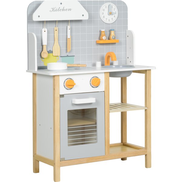 Aiyaplay Cuisine Enfant Dinette Enfant De 3-6 Ans Avec CuisinièRe, Robinet D'éVier, Four, Accessoires De Cuisine, Gris-image