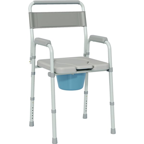 Homcom Chaise PercéE Toilette Pliable AntidéRapante Hauteur RéGlable, SièGe Et Accoudoirs RembourréS, Charge 150 Kg, Gris-image