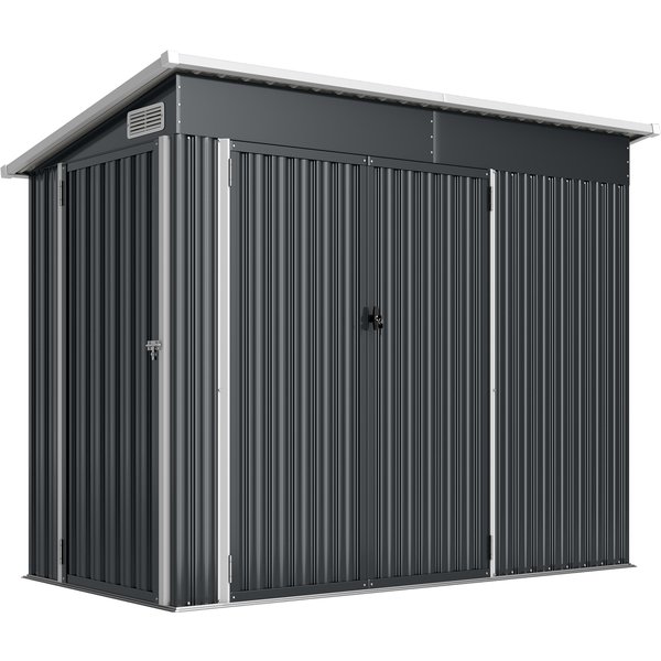 Outsunny Abri De Jardin En MéTal Cabane Jardin ExtéRieure Triple Porte Verrouillable Toit Incliné AéRations 234X132X185Cm Gris-image