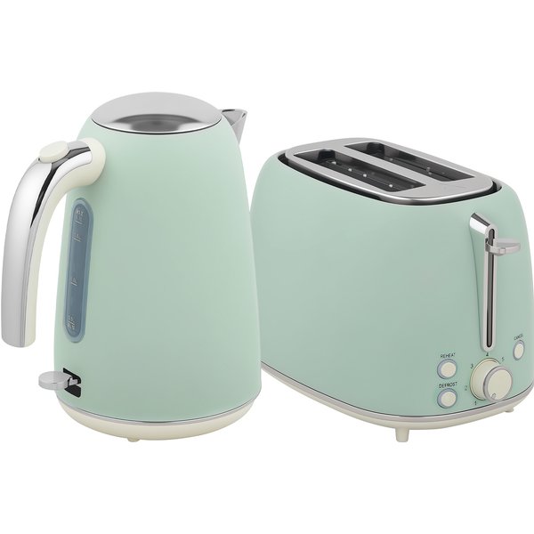 Homcom Ensemble Bouilloire Et Grille-Pain, Bouilloire En Acier Inoxydable 1,7 L Et 2200 W Et Grille-Pain à 2 Tranches, Vert-image
