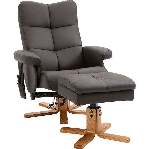 Homcom Fauteuil Relax Massant Avec Pouf, Fauteuil De Relaxation Pivotant à 360°, Dossier Inclinable, 80 X 86 X 99 Cm, Marron-image