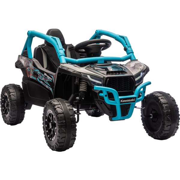 AIYAPLAY Kinder Elektroauto 12V KAWASAKI Kinderauto UTV mit 2 Motorn, 2,4 GHz Fernbedienung, Elektrofahrzeug mit Federungssystem, LED-Leuchten, Musik, Hupe für 3-8 Jahre, Blau Aosom