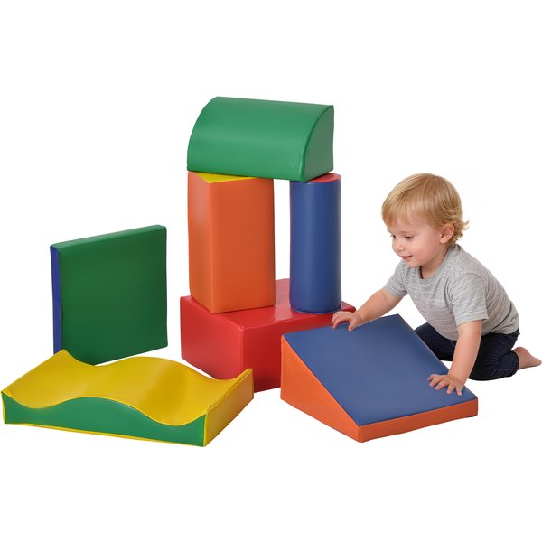 HOMCOM 7 Piece Soft Play Blocks Kids Climb & Crawl Gym Toy Foam Building, Stacking Blocks Non-Toxic Learning Play Set Educational Toy Aosom UK