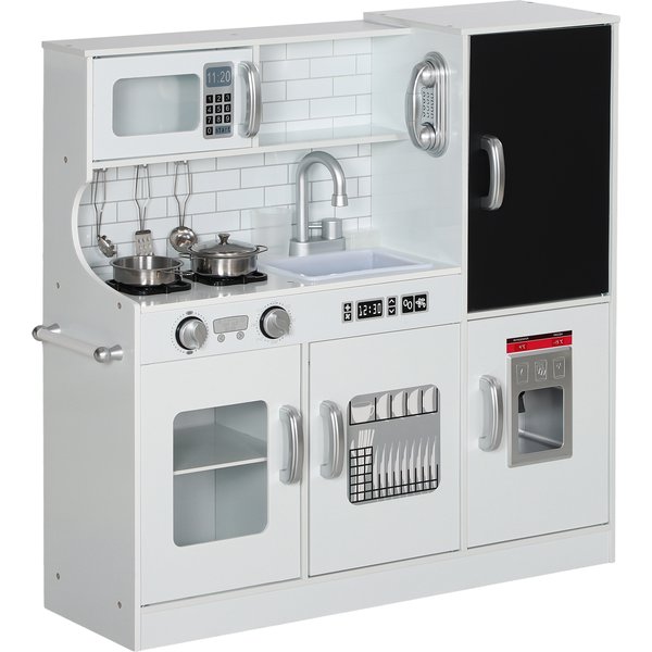 Aiyaplay Cuisine Pour Enfants De +3 Ans Avec Accessoires Pour Cuisiner Tableau Noir Machine à GlaçOns Et TéLéPhone 83,8X26,8X81 Cm Blanc-image