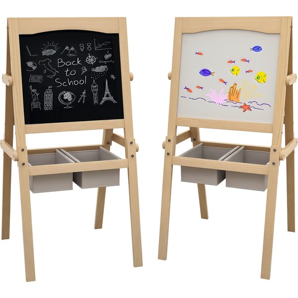 Aiyaplay Tableau Chevalet Enfant Ardoise Double Face Tableau Blanc Tableau à Craie Rouleau Papier 58 X 50,5 X 109 Cm Naturel-image