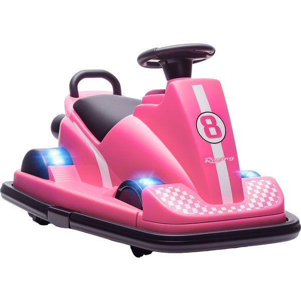 AIYAPLAY Kids Bumper Car, 360° Rotation Spin Electric Waltzer Car with LED Lights, Music for Ages 3-8 Years Old, Pink
