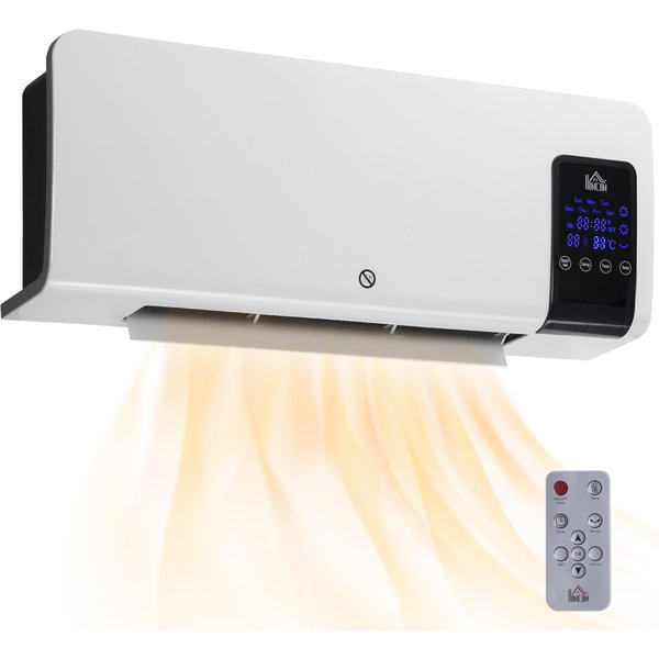Homcom Radiateur Soufflant Mural Chauffage CéRamique PTC - 1000 W / 2000 W Oscillation Minuterie Avec TéLéCommande Blanc-image