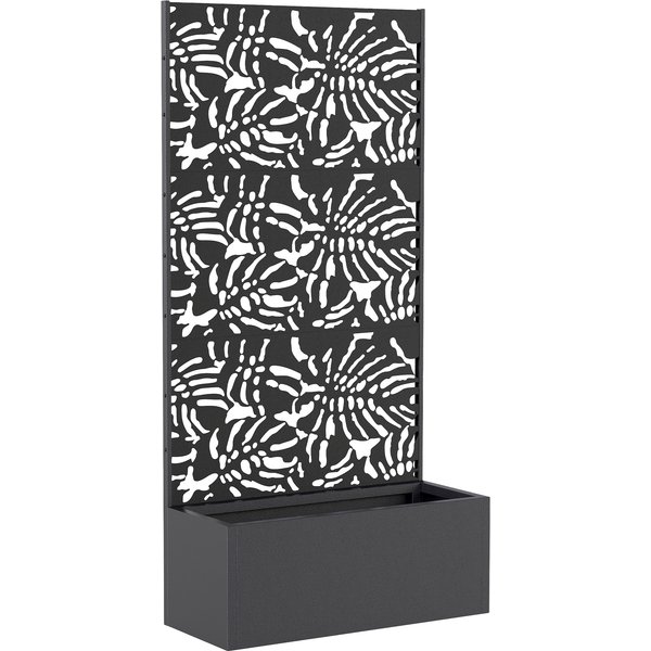 Outsunny JardinièRe Avec Treillis, Bac à Fleurs, Avec Brise-Vue, Pour Plantes Grimpantes, MéTal, 90 X 37,5 X 180 Cm, Noir-image