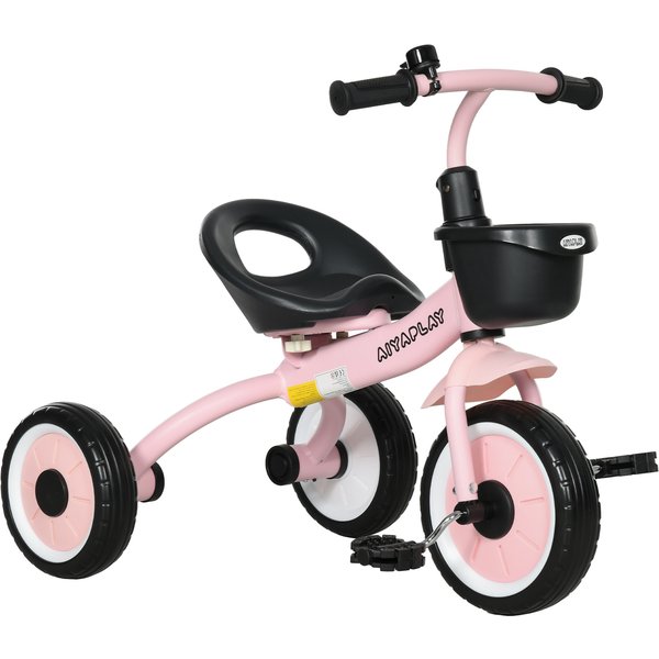 AIYAPLAY Kids Trike, Tricycle, with Adjustable Seat, Basket, Bell, for Ages 2-5 Years - Pink Aosom UK