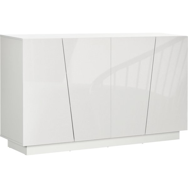 Homcom Meuble De Rangement Avec Placards à Portes Et éTagèRe RéGlable, 150 X 40 X 88 Cm, Blanc Brillant-image