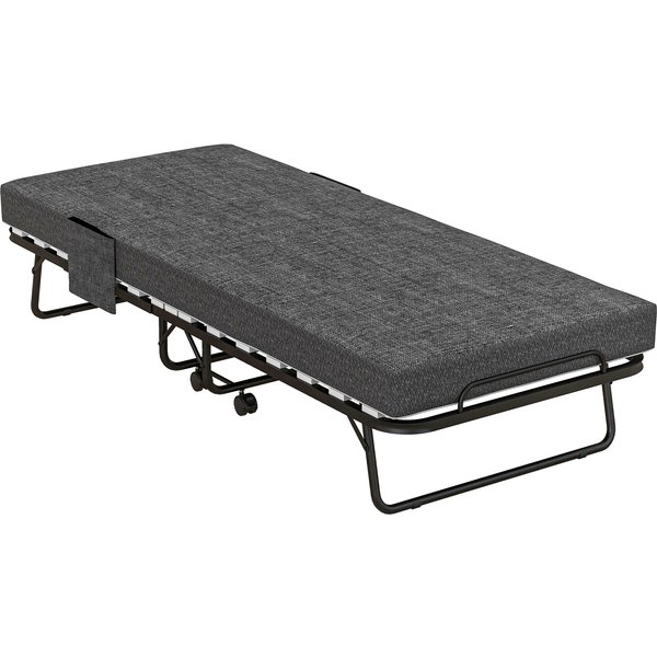 HOMCOM Folding Bed with Mattress, Foldable Guest Bed on Wheels, Portable Single Bed with 10cm Mattress, 190 x 80cm, Dark Grey Aosom UK