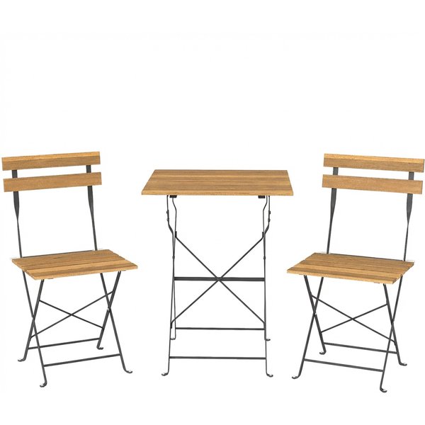 Outsunny Ensemble De Salon De Jardin Bistrot 3 PièCes, 2 Chaises Pliantes, Table CarréE En Bois D'acacia, 55X55X71Cm, Naturel-image
