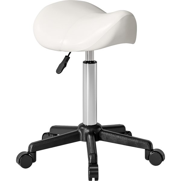 Homcom Tabouret à Roulettes, Chaise De Travail Avec Hauteur RéGlable 45-57 Cm Et Selle Ergonomique, 48X47X45-57Cm, Blanc-image