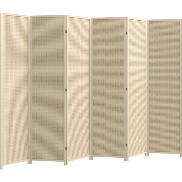 Homcom Paravent En Bois SéParateur De PièCe Closion De SéParation Pliable 6 Panneaux 270 X 180 Cm Bois Naturel-image