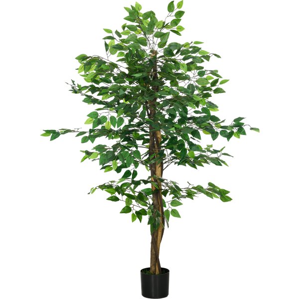 Homcom Plante Artificielle Ficus Hauteur 1,50 M Tronc Branches Liane Lichen Feuilles Grand RéAlisme Pot Inclus Vert-image