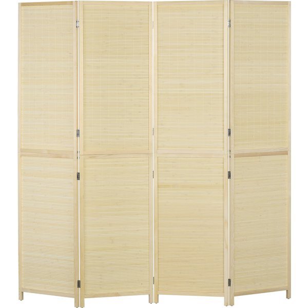 Homcom Paravent En Bois De Bambou 4 Panneaux 180 X 180 Cm SéParateur De PièCe Cloison De SéParation Pliable - Naturel-image