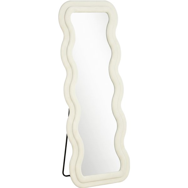 Homcom Miroir Pleine Longueur 160 X 60 Cm, Miroir Ondulé Sur Pied Ou Mural, Cadre Effet Velours Et Verre Trempé, CrèMe-image