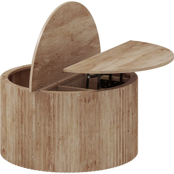 Homcom Table Basse Relevable, Table De Salon Avec Compartiment Caché Et Plateau à Fermeture Douce, Bois Naturel-image