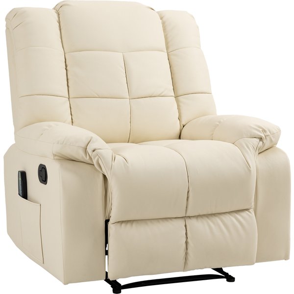 Homcom Fauteuil Massant Et Relaxant, Dossier Inclinable, Repose-Pied, RevêTement SynthéTique, Confrot Pour Salon & Tv, Blanc CrèMe Aosom France-image