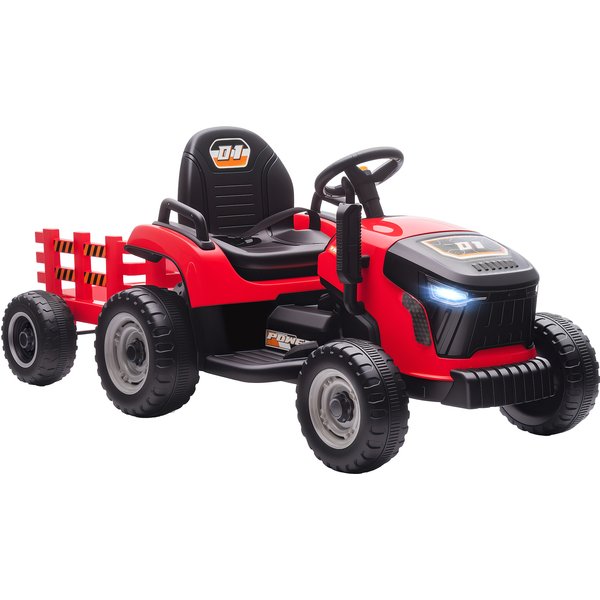 Aiyaplay Tracteur éLectrique Enfants Avec Remorque Amovible, Voiture éLectrique Enfants, TéLéCommande 2,4G, 139X58X55Cm, Rouge-image