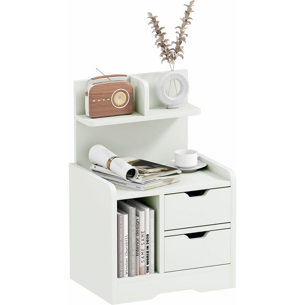 Homcom Table De Chevet Table De Nuit Avec Rangement 2 Tiroirs éTagèRe SupéRieure 40 X 30 X 60 Cm Blanc-image