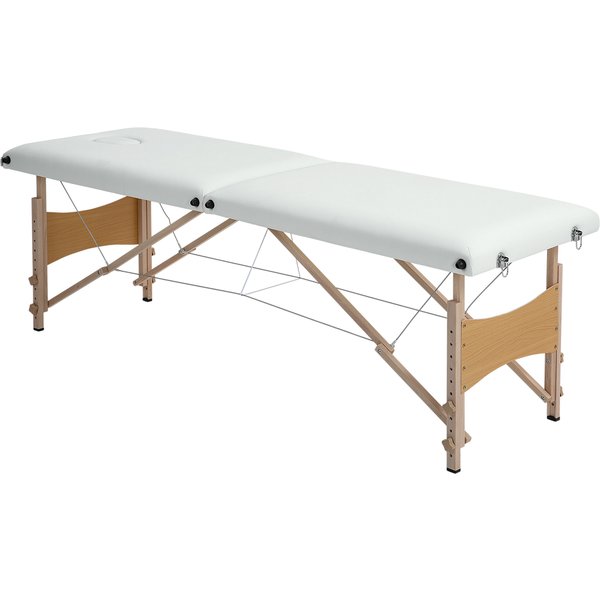 Homcom Table De Massage Pliante, Lit De Massage 2 Zones, Hauteur RéGlable, Oreiller Facial Amovible, 186 X 60 X 58-81 Cm, CrèMe-image
