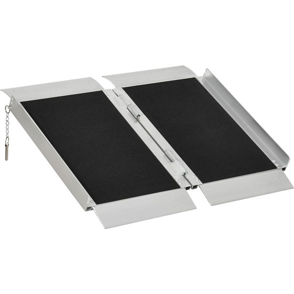 Homcom Rampe De Fauteuil Roulant Pliable En Alliage D'aluminium AntidéRapante, Avec PoignéEs, Charge Max. 272 Kg, Noir-image
