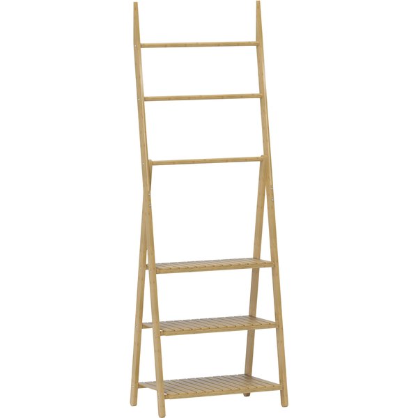 Homcom ÉTagèRe Salle De Bain En Bambou Pliable 3 Niveaux éTagèRe à éChelle Porte-Serviettes 53,5X30X153Cm Effet Bois Naturel-image