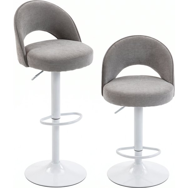Homcom Lot De 2 Tabourets De Bar, Chaises De Bar RéGlables En Hauteur, Assise RembourréE En Chenille, Pivotant 360°, Gris-image