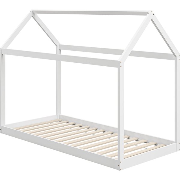 HOMCOM Single Bed Base with House Scandinavian Style, Wooden Bed Frame for 90W x 190Dcm Mattress, White Aosom UK