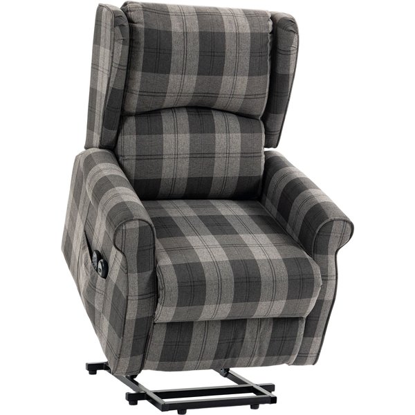 HOMCOM Power Lift Recliner Chair with Vibration Massage, Heat, Checked Lift Chair with Remote, Side Pockets, Grey