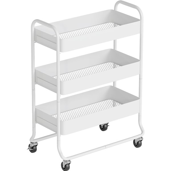 HOMCOM 3-Tier Storage Trolley on Wheels, Rolling Utility Cart with Mesh Backets for Kitchen, Bathroom, Bedroom, White