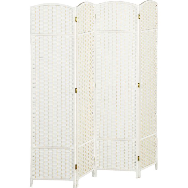 HOMCOM Paravent 4-teilig 160 x 170 cm Raumteiler Faltbar Trennwand aus Bambus, Sichtschutz Raumtrenner Stellwand für Wohnzimmer Weiß Aosom