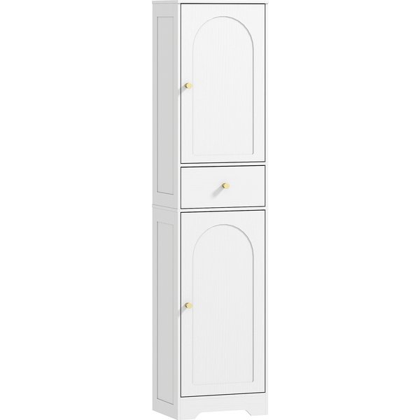 Homcom Armoire Salle De Bain Haute Meuble De Rangement Colonne Avec Placards Tiroir Et éTagèRes RéGlables 40X29,5X170Cm Blanc-image