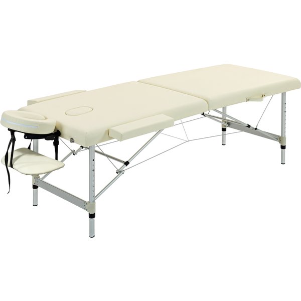 Homcom Table De Massage Pliable Portable + Housse De Transport Charge Max. 225 Kg Hauteur RéGlable 210 X 90 Cm CrèMe-image