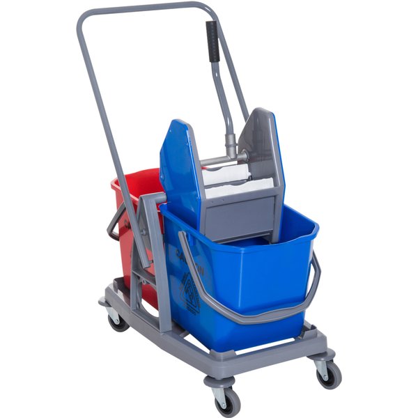 HOMCOM Putzwagen Reinigungswagen mit 2 Eimern & 4 Rollen, Metall/PP, Blau/Rot, 73x45x92cm für effiziente Sauberkeit Aosom