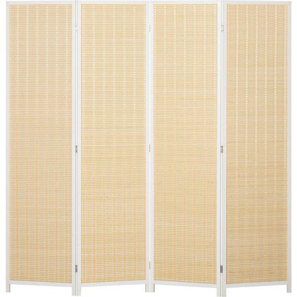 Homcom Paravent En Bois SéParateur De PièCe Closion De SéParation Pliable 4 Panneaux 180 X 180 Cm Bois Naturel-image