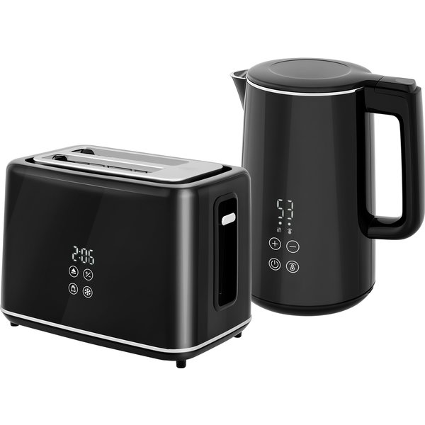 HOMCOM Wasserkocher Toaster Set 1,5L Wasserkocher 2 Toastscheiben 2200W Frühstücksset mit 7 Bräunungsstufen, Auftau- & Aufwärmfunktion, automatischer Abschaltung und Krümelfach, Schwarz Aosom