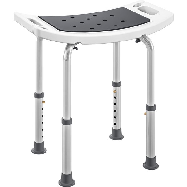 HOMCOM 6-Level Height Adjustable Aluminium Bath Room Stool Chair Shower Non-Slip Design w/ Padded Seat Drainage Holes Foot Pad, Grey