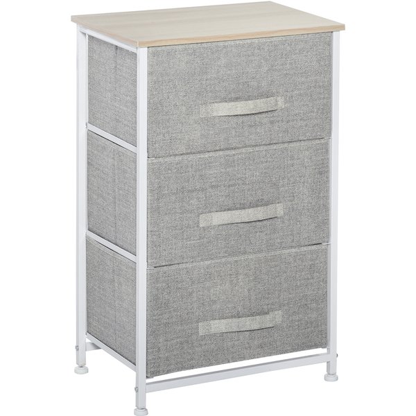 Homcom Meuble De Rangement Chiffonnier Moderne 3 Tiroirs En Tissu, Cadre En Acier Et Mdf, 45 X 30 X 71 Cm, Gris-image