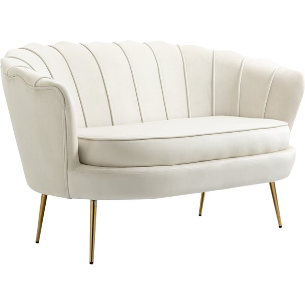 Homcom Canapé 2 Places Coquillage Canapé Design Dim. 130L X 77L X 77H Cm Pieds DoréS EffiléS Velours CrèMe-image