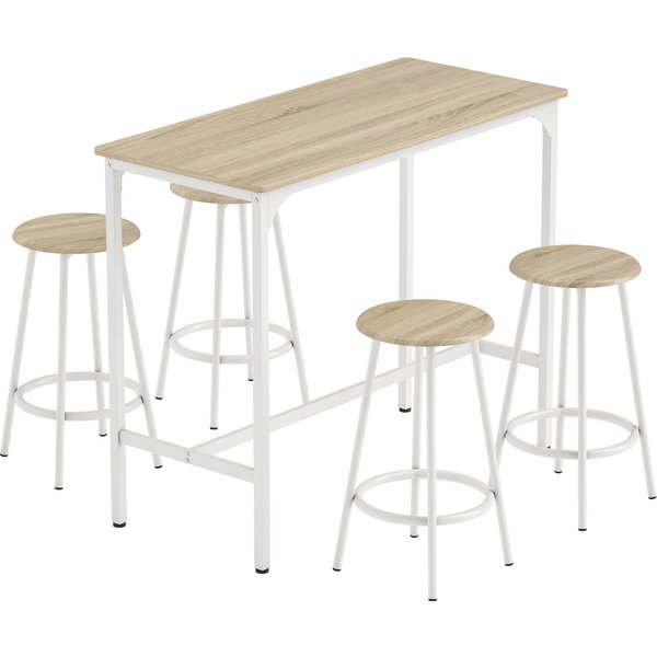 Homcom Ensemble Table Haute Et 4 Tabourets Avec Repose-Pieds Style Moderne, Structutre En MéTal Effet Bois Naturel-image