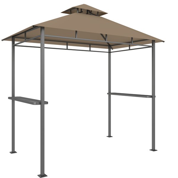 Outsunny Abri Barbecue ExtéRieur, Tonnelle De Jardin 245X146X255Cm En MéTal, Double Toit, 2 éTagèRes LatéRales, Marron-image