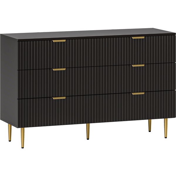 Homcom Commode 6 Tiroirs Commode Chambre Meuble De Rangement Moderne Avec PoignéEs Et Pieds DoréS, 120 X 40 X 76,5 Cm, Noir-image