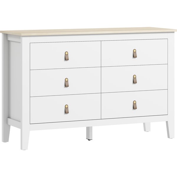 Homcom Commode 6 Tiroirs Meuble De Rangement Style Contemporain Avec PoignéEs En PolyuréThane, 120 X 40 X 78 Cm, Blanc-image